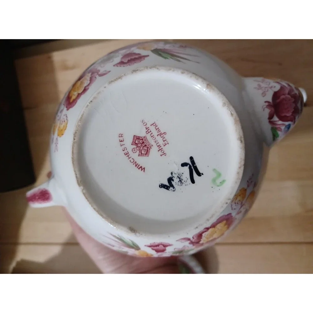 Johnson Brothers Winchester Teapot & Lid Pink (Rope Edge) England Floral 5 Cup